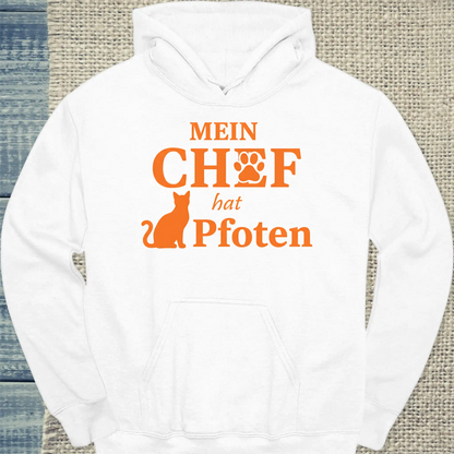 Hoodie - Mein Chef hat Pfoten - Unisex - Katze Weiß