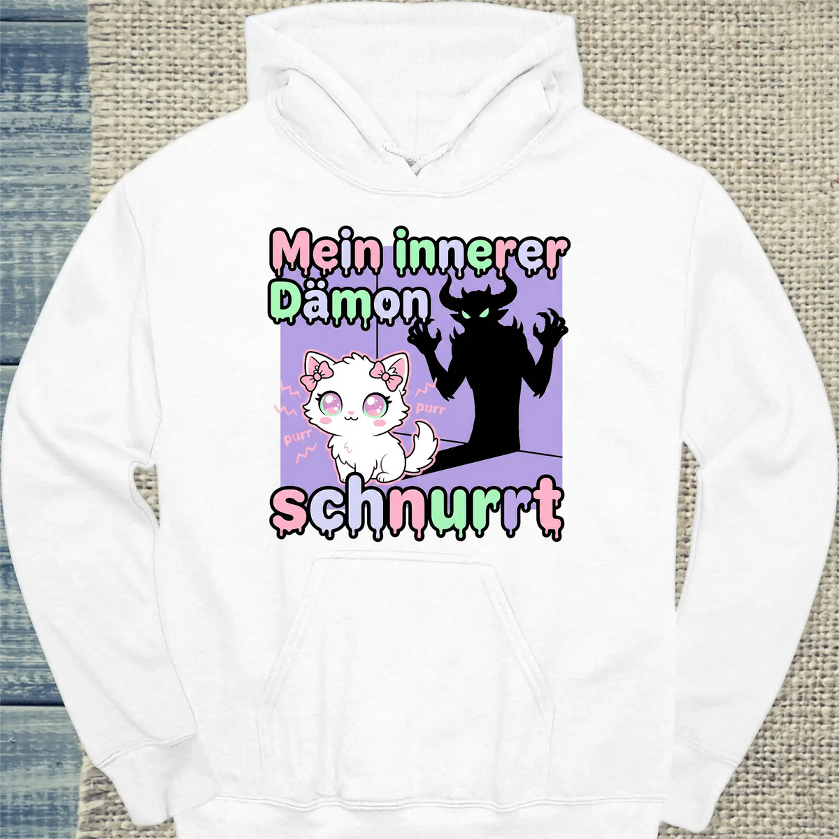 Hoodie - Mein innerer Dämon schnurrt - Unisex - Katze Weiß