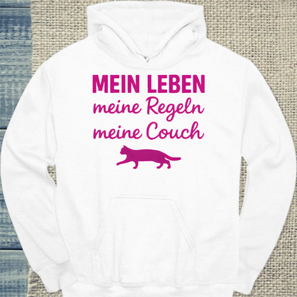 Hoodie - Mein Leben, meine Regeln, meine Couch - Unisex - Katze Weiß