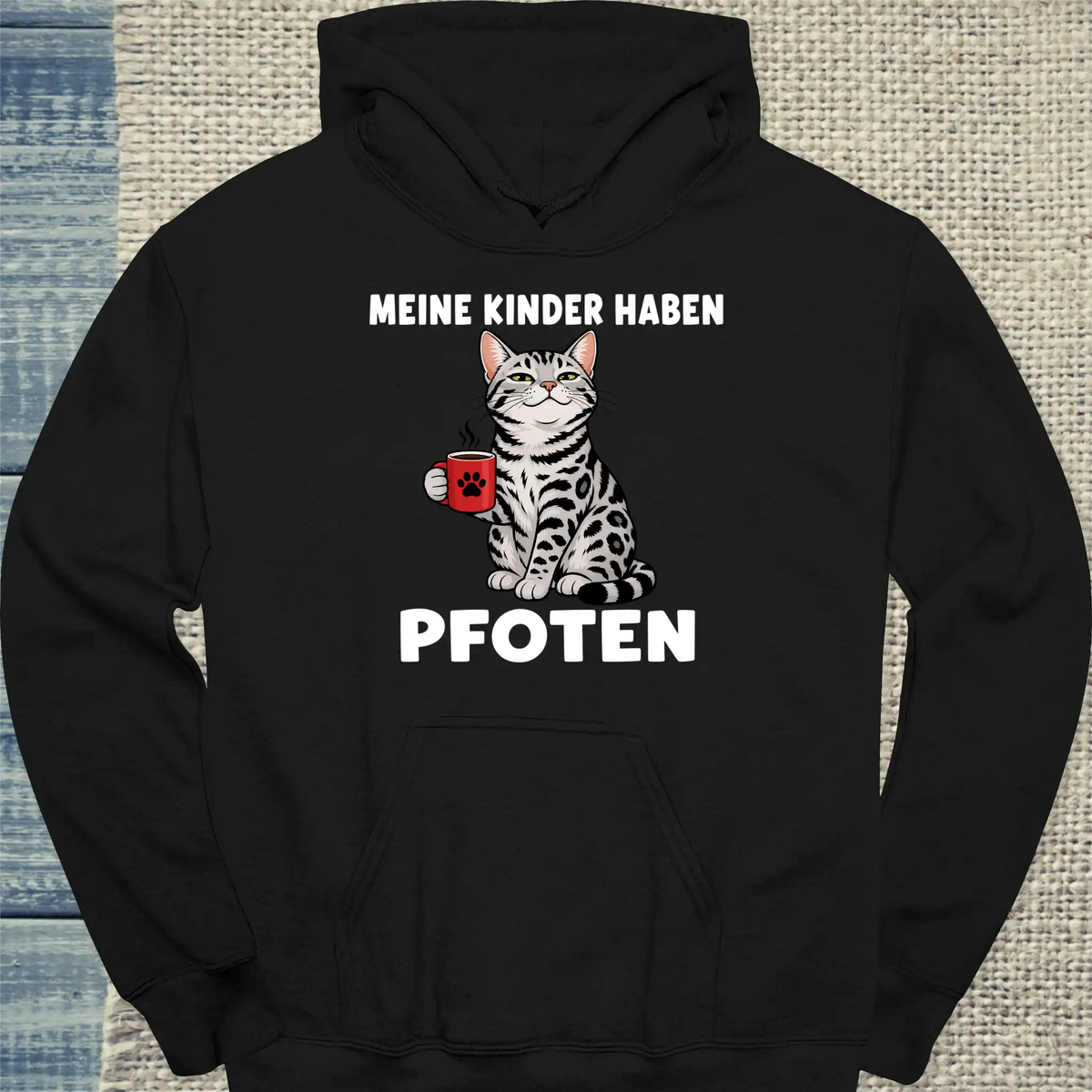Hoodie - Meine Kinder haben Pfoten - Unisex - Katze & Kaffee Schwarz