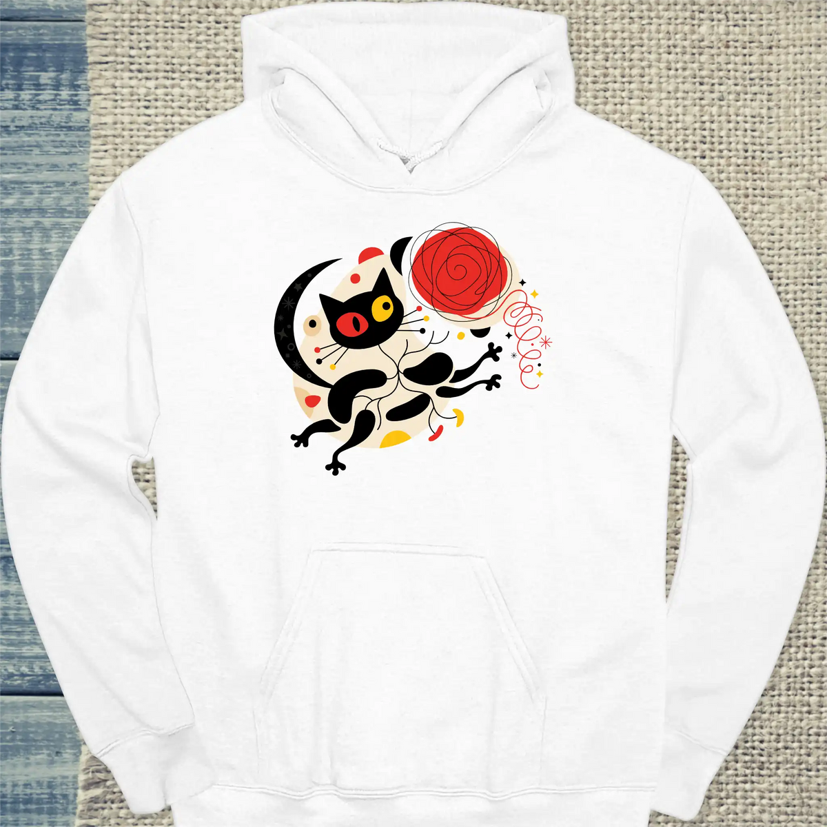 Hoodie - Miro Chasing Yarn - Unisex - Katze & Kaffee, Kunst Weiß