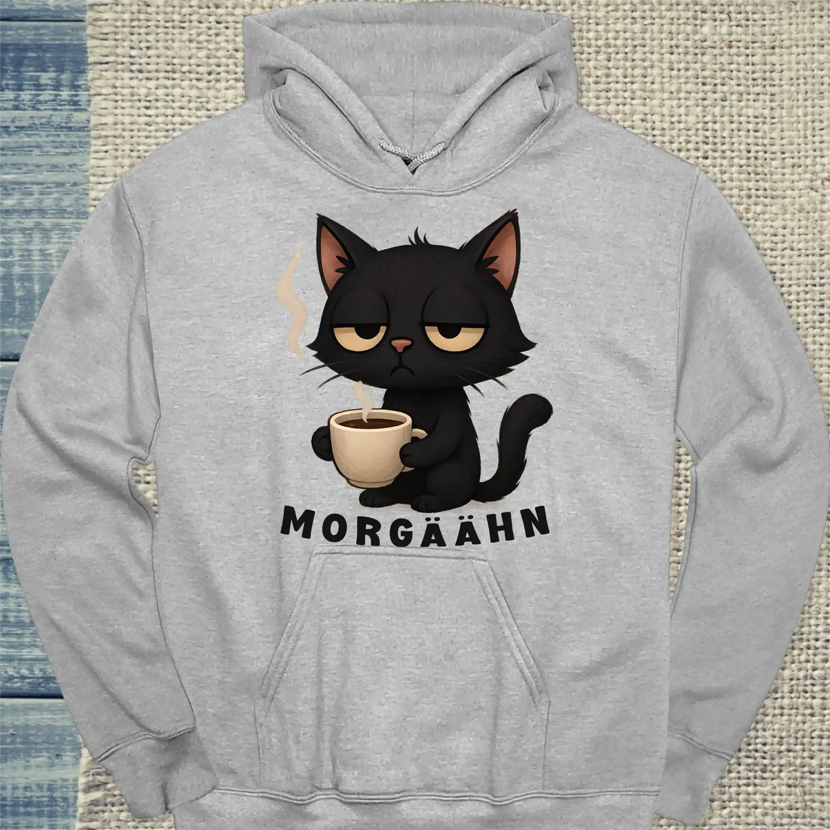 Hoodie - Morgäähn - Unisex - Katze & Kaffee Grau