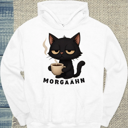 Hoodie - Morgäähn - Unisex - Katze & Kaffee Weiß