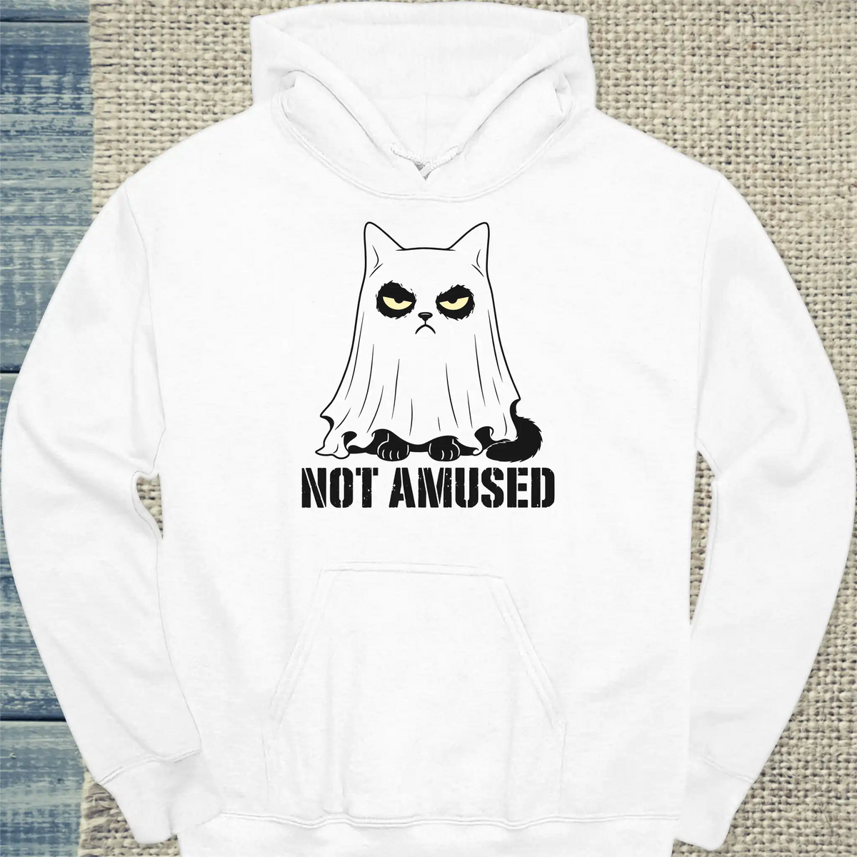 Hoodie - NOT AMUSED - Unisex - Katze, Halloween Weiß