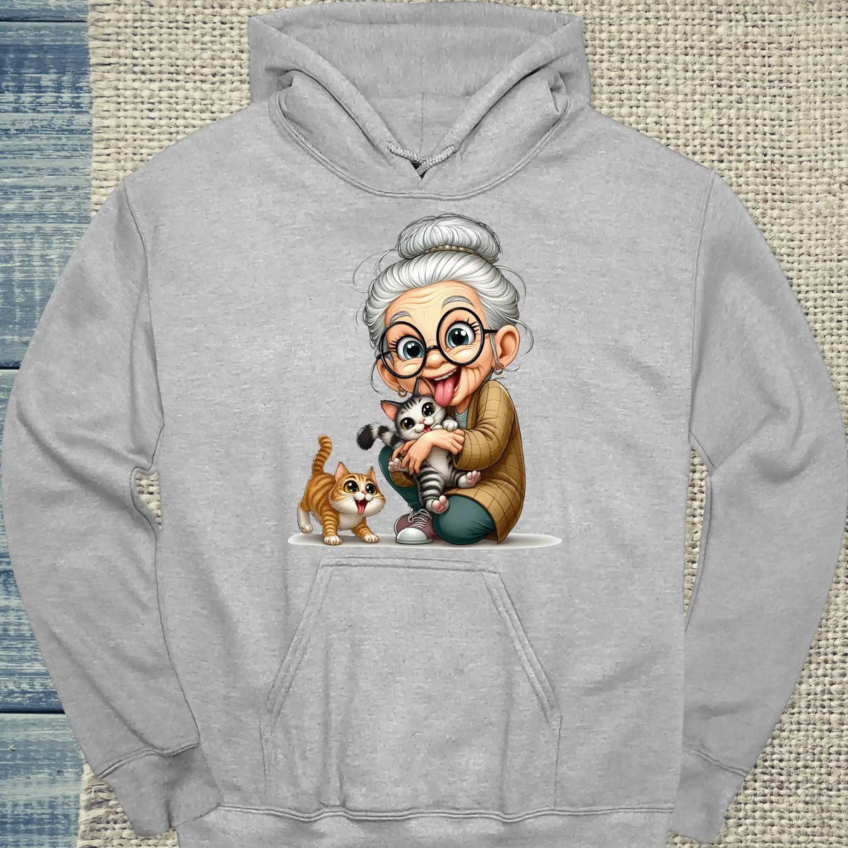 Hoodie - Oma liebt Katzen - Unisex - Kaffee, Cat Lady Grau