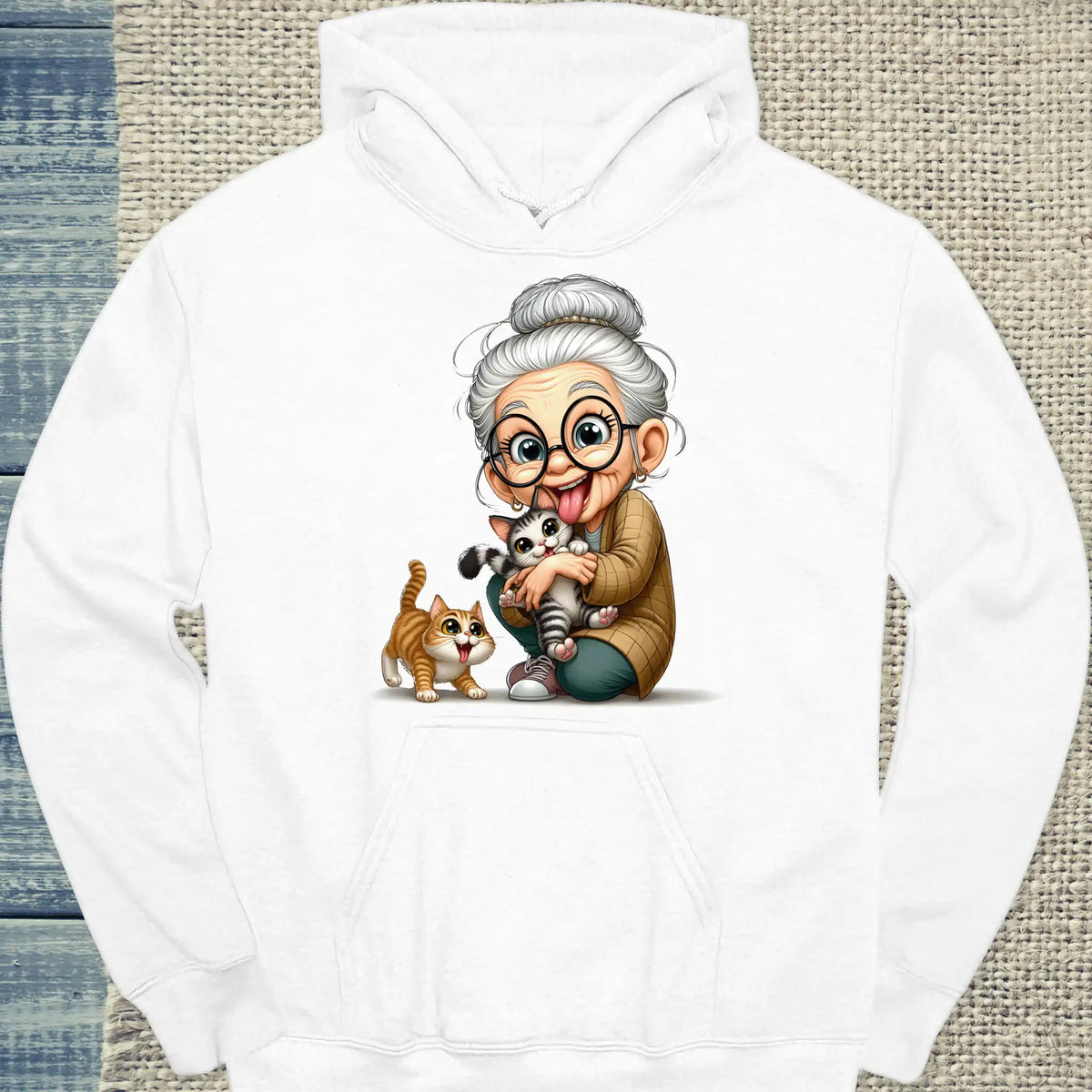 Hoodie - Oma liebt Katzen - Unisex - Kaffee, Cat Lady Weiß
