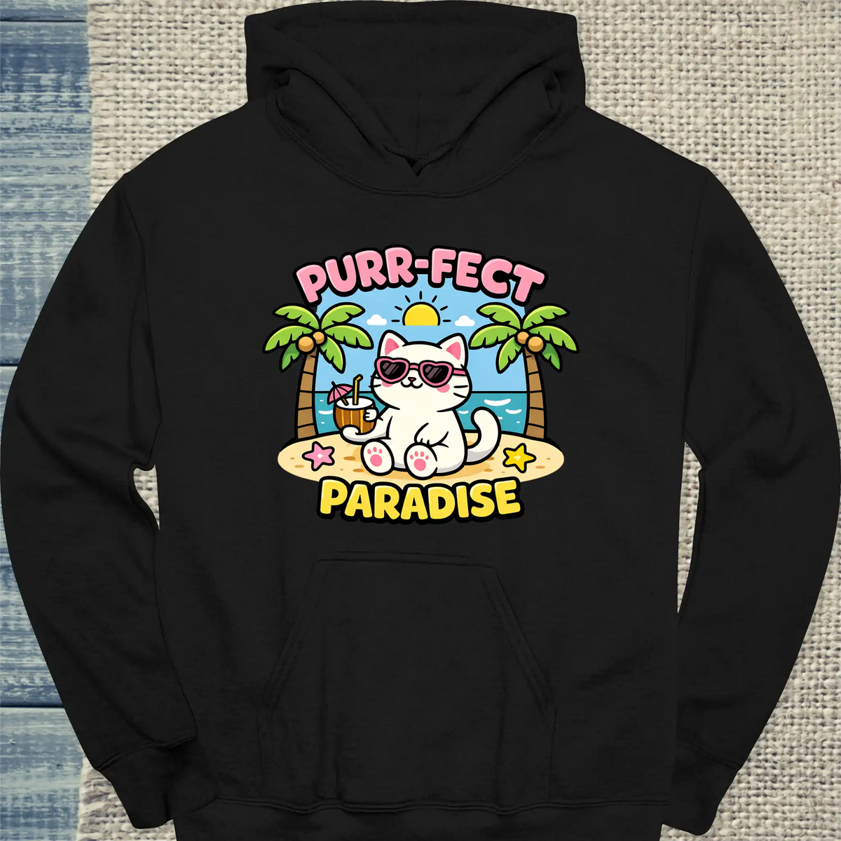 Hoodie - Purr-Fect Paradise - Unisex - Katze, Sommer Schwarz