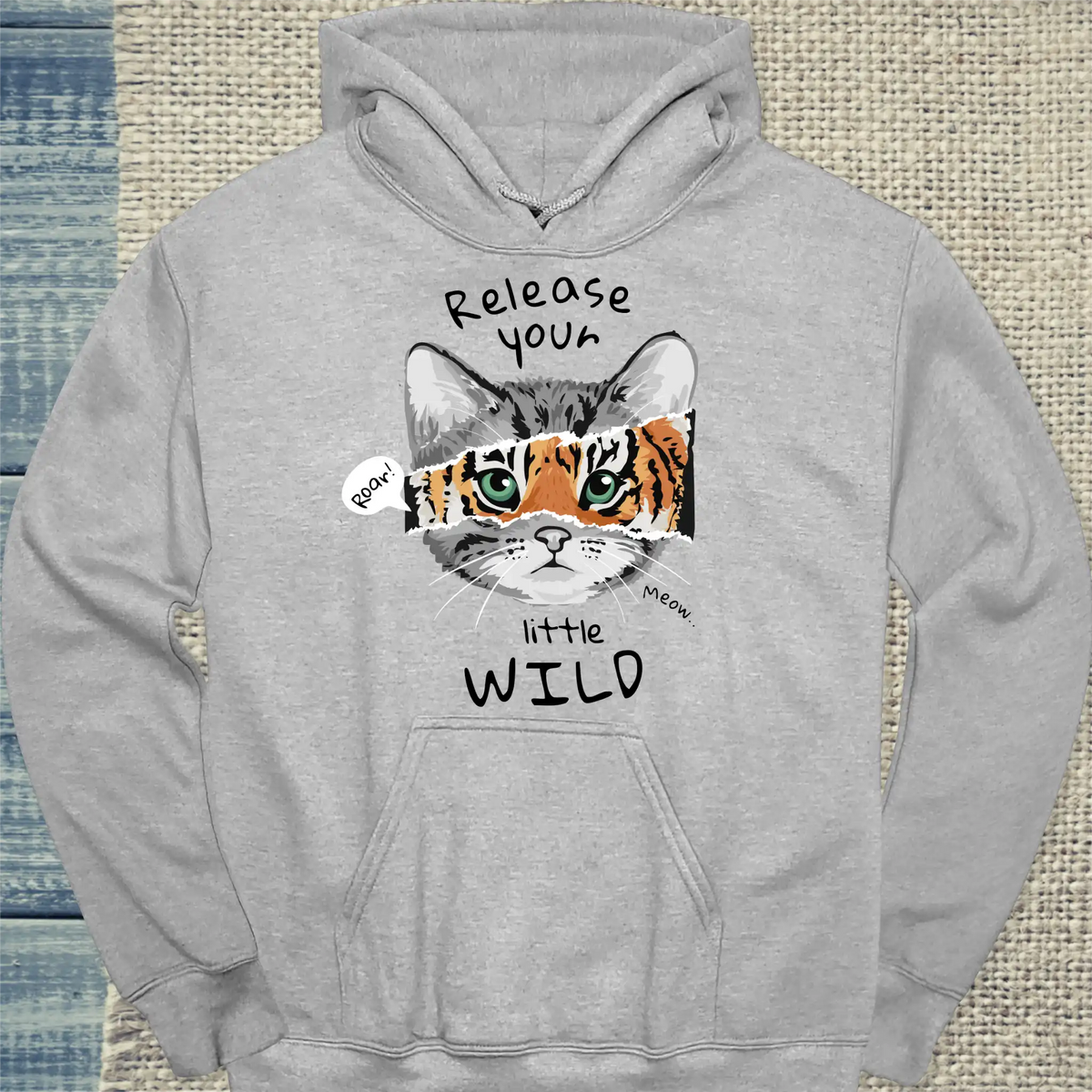 Hoodie - Release your little wild - Unisex - Katze Grau