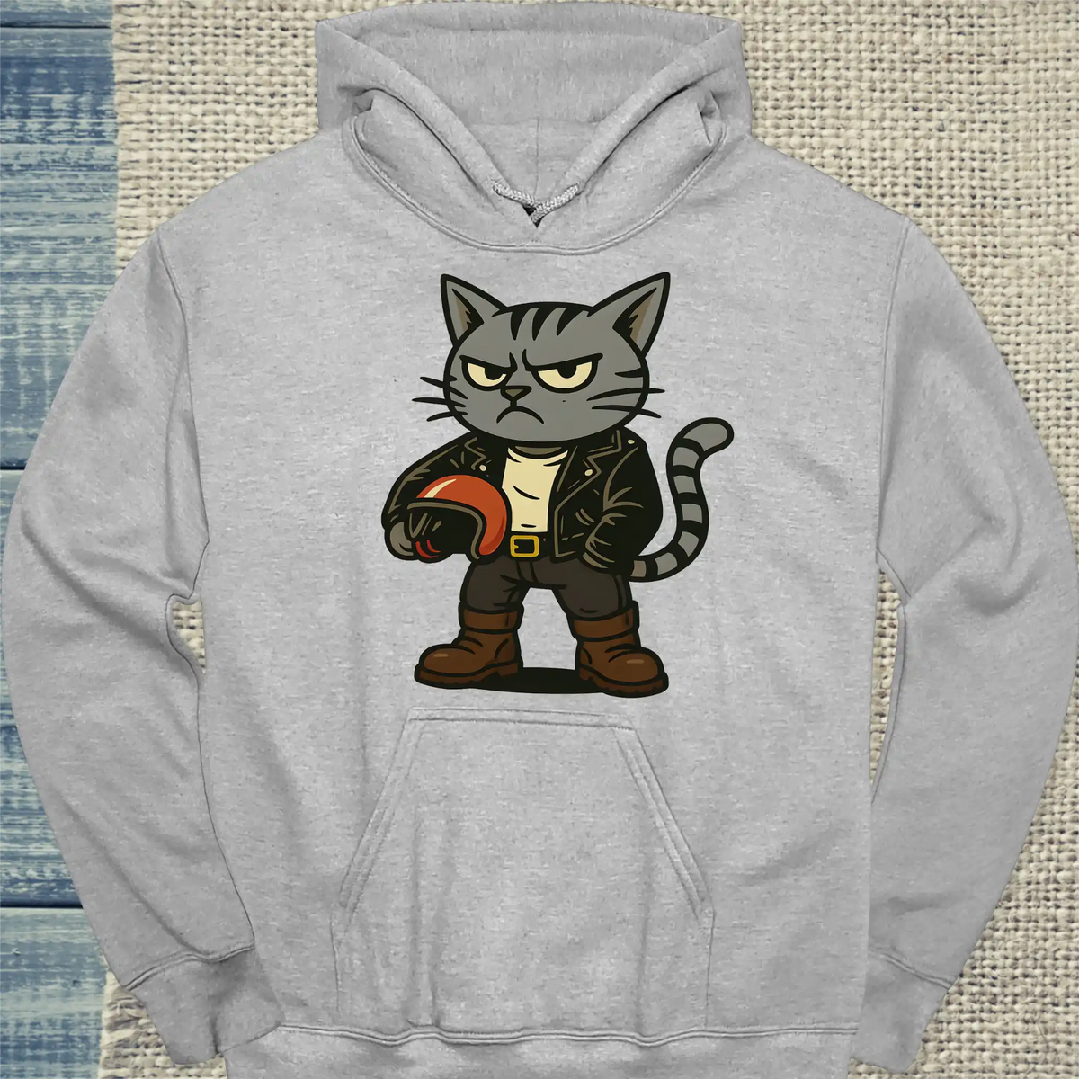 Hoodie - Rocker Katze - Unisex - Katze Grau