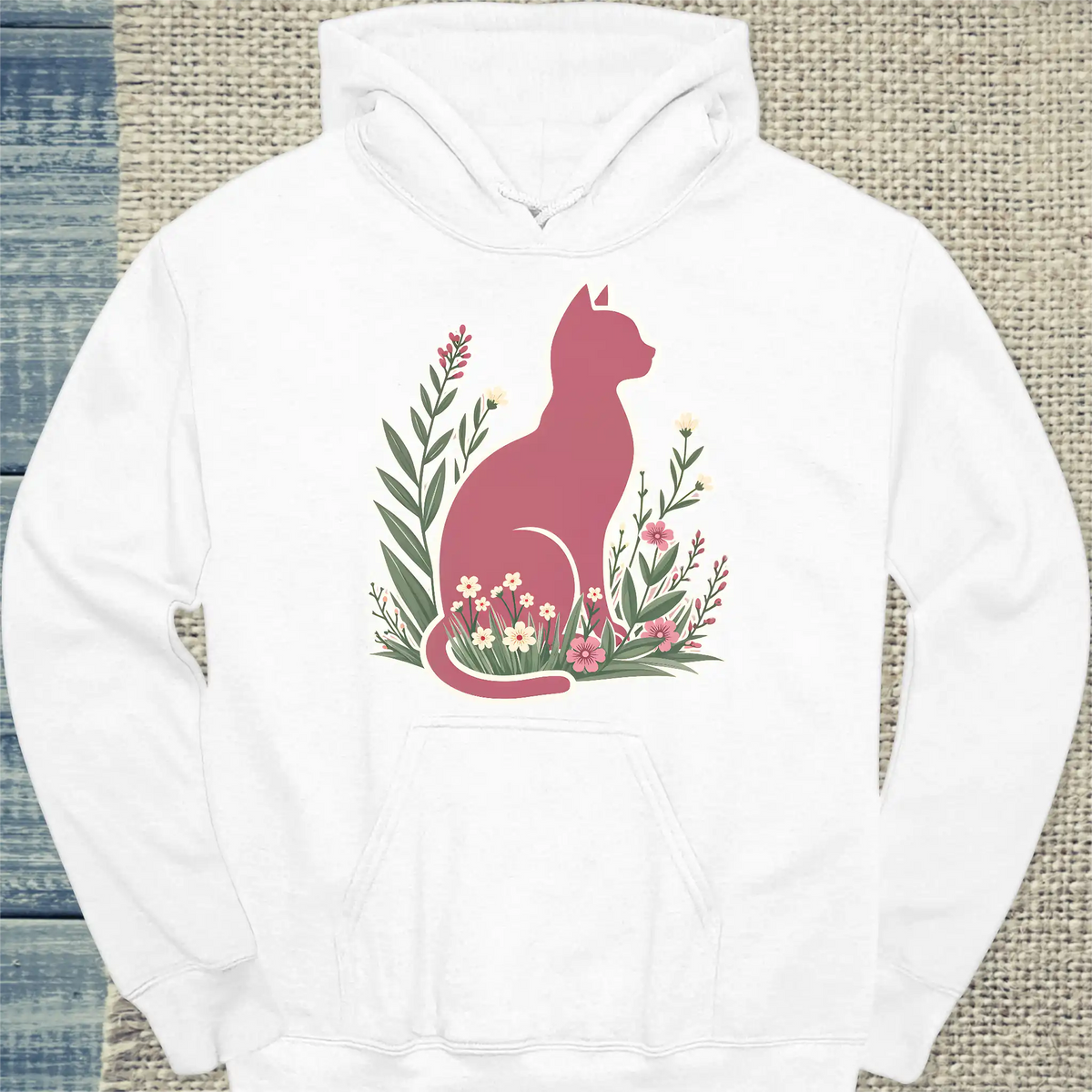 Hoodie - Rosa Katze im Gras - Unisex - Katze Weiß
