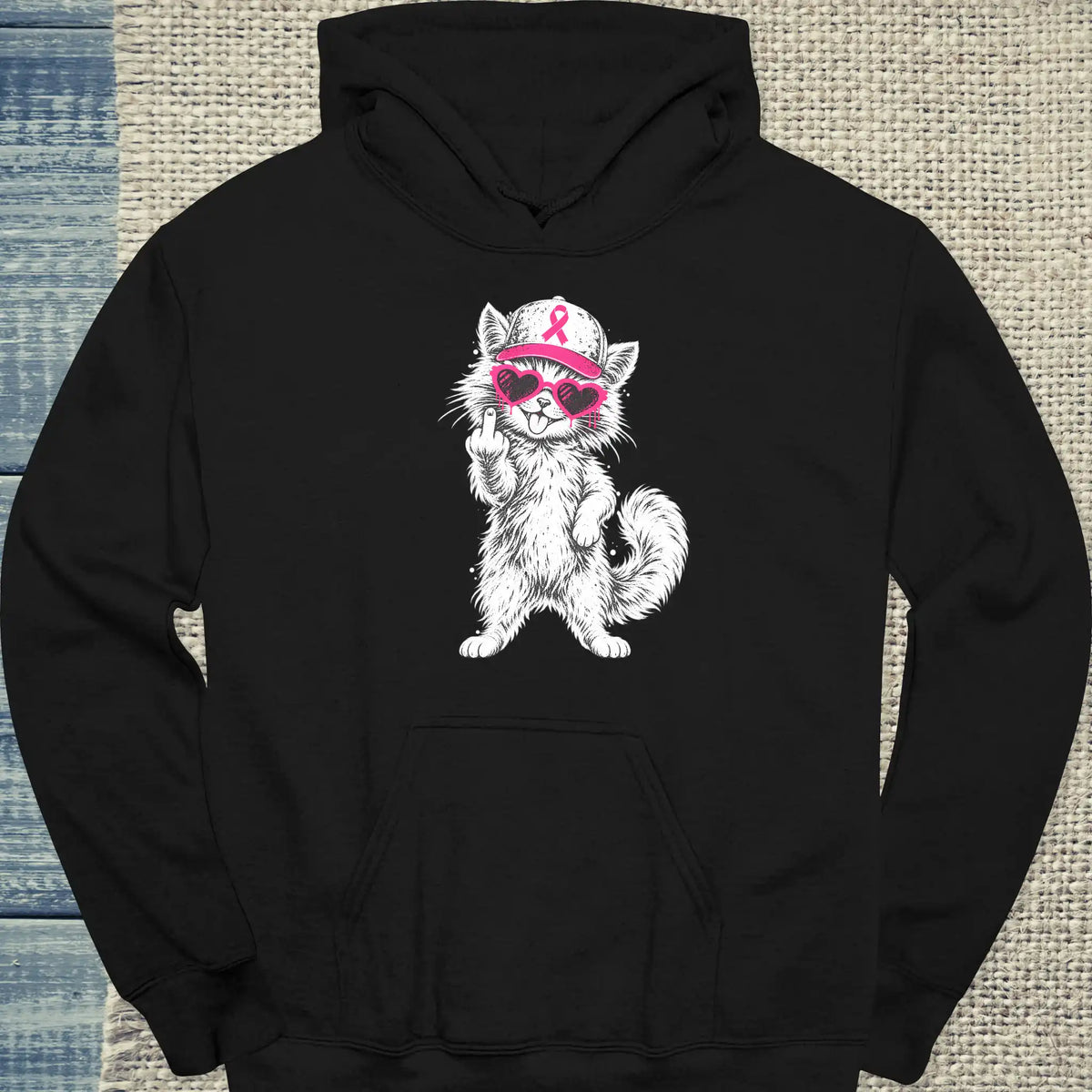 Hoodie - Rosa Schleife - Unisex - Katze Schwarz