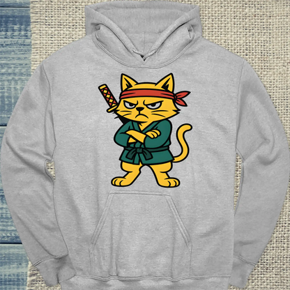 Hoodie - Samurai Cat - Unisex - Katze Grau