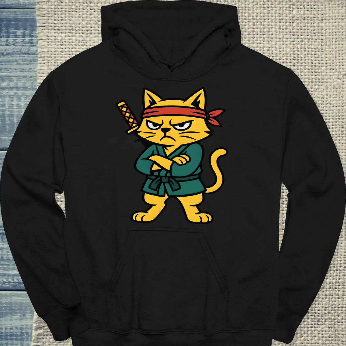 Hoodie - Samurai Cat - Unisex - Katze Schwarz