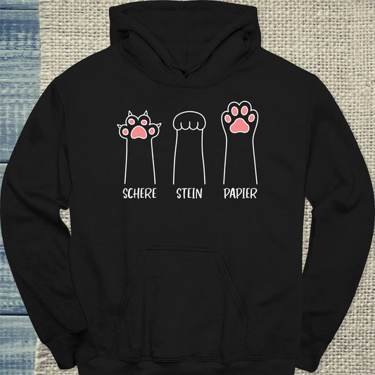 Hoodie - Schere Stein Papier - Unisex - Katze Schwarz