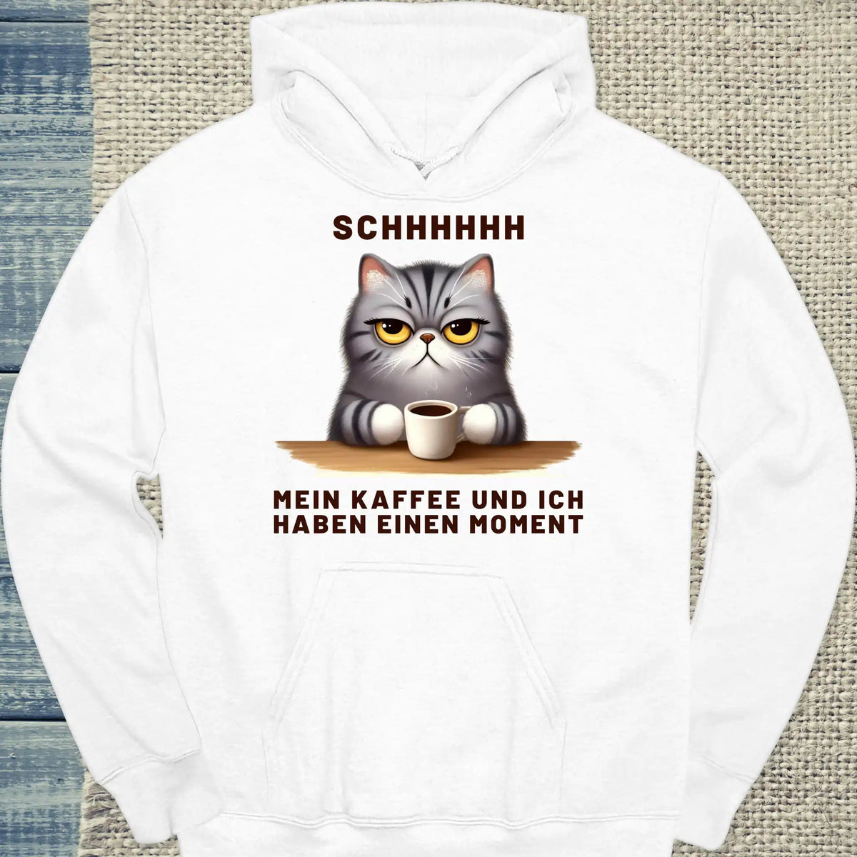 Hoodie - SCHHHHH - Mein Kaffee und ich haben einen Moment - Unisex - Katze & Kaffee Weiß