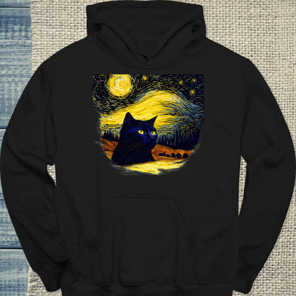 Hoodie - Schwarze Katze im Abendhimmel - Unisex - Katze Schwarz