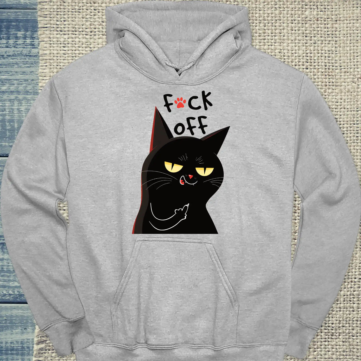 Hoodie - Schwarze Katze Mittelfinger - Unisex - Katze, Black Edition Grau