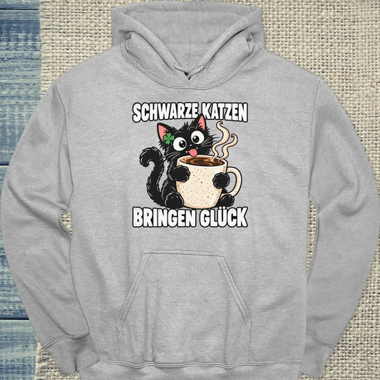 Hoodie - Schwarze Katzen bringen Glück - Unisex - Katze & Kaffee Grau