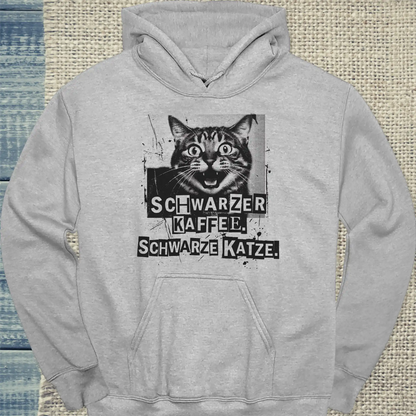 Hoodie - Schwarzer Kaffee - Schwarze Katze - Unisex - Katze & Kaffee Grau