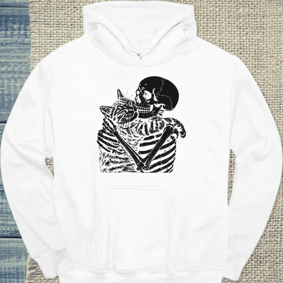 Hoodie - Skelett mit Katze - Unisex - Katze, Halloween