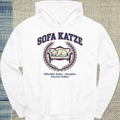 Hoodie - Sofa Katze - Unisex - Katze & Kaffee Weiß