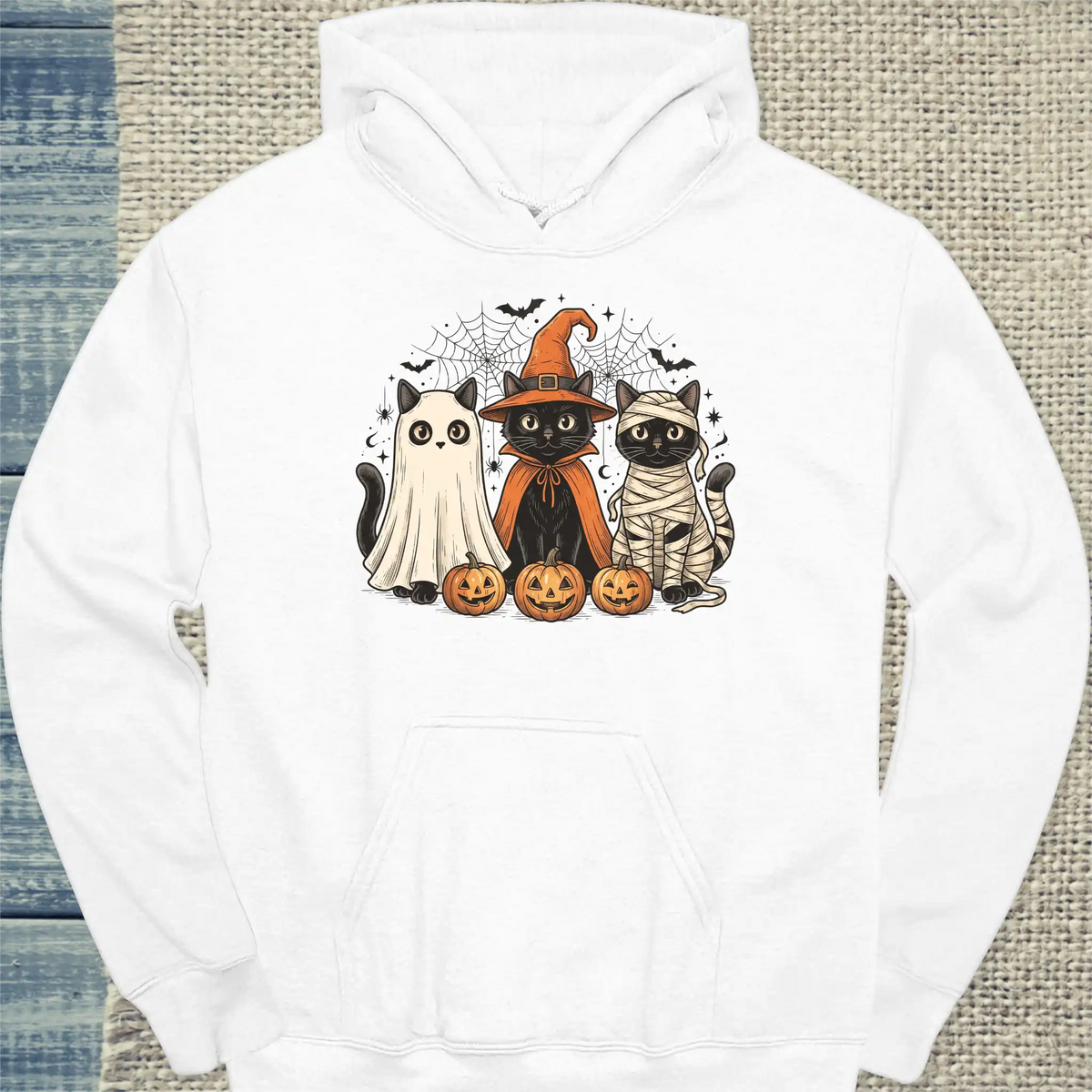 Hoodie - Spooky Halloween - Unisex - Katze, Halloween Weiß