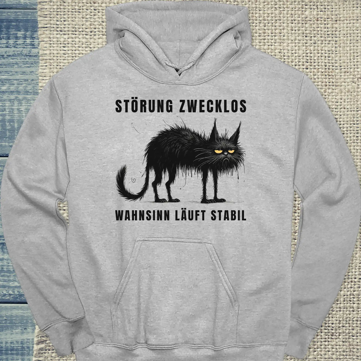 Hoodie - Störung zwecklos – Wahnsinn läuft stabil - Unisex - Katze, Black Edition Grau