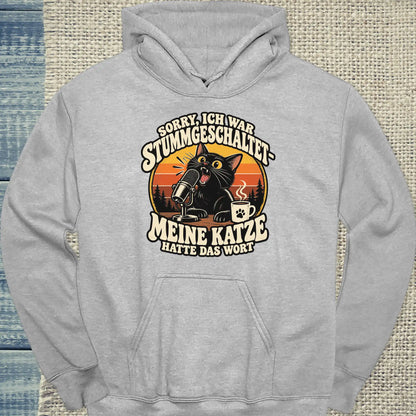 Hoodie - Stummgeschaltet - Unisex - Katze & Kaffee Grau
