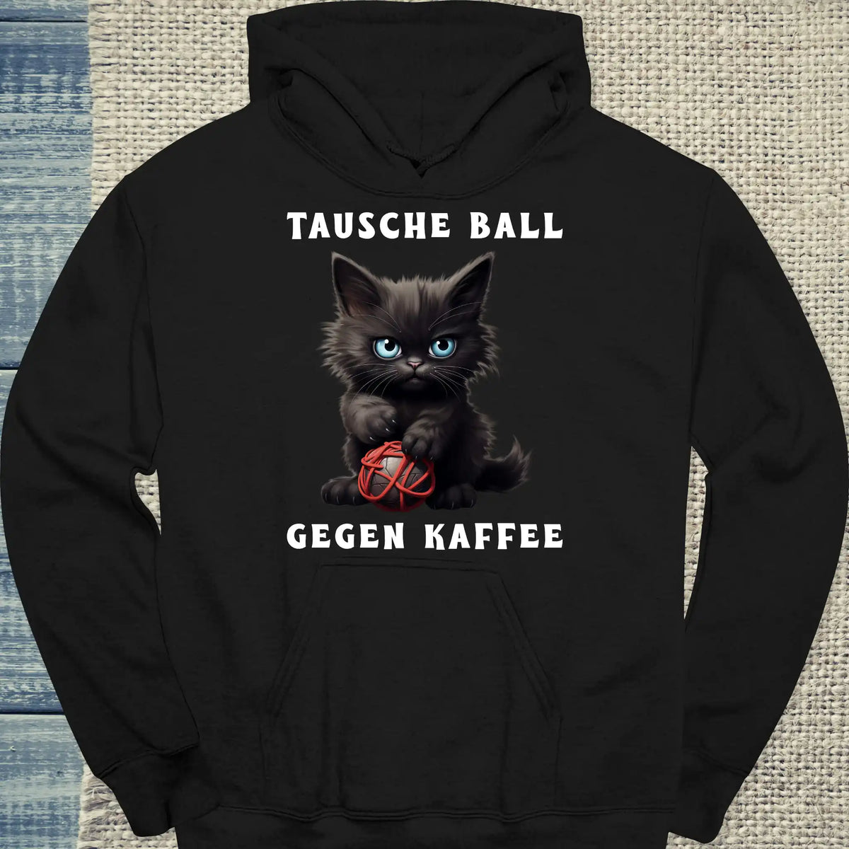 Hoodie - Tausche Ball gegen Kaffee - Unisex - Katze & Kaffee Schwarz