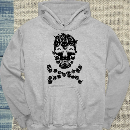 Hoodie - Totenkopf Katze - Unisex - Katze Grau