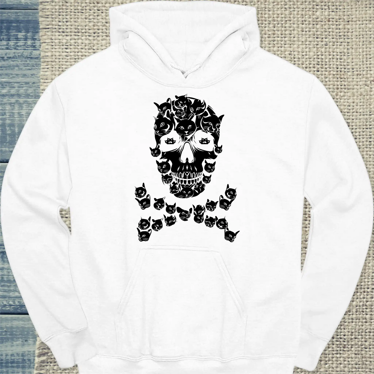 Hoodie - Totenkopf Katze - Unisex - Katze Weiß