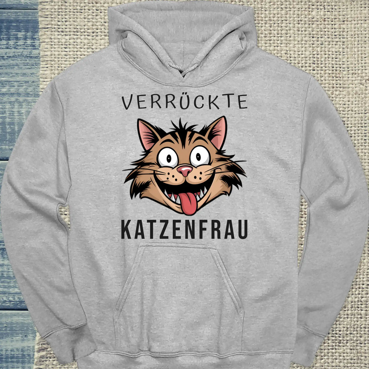Hoodie - Verrückte Katzenfrau - Unisex - Kaffee, Cat Lady Grau
