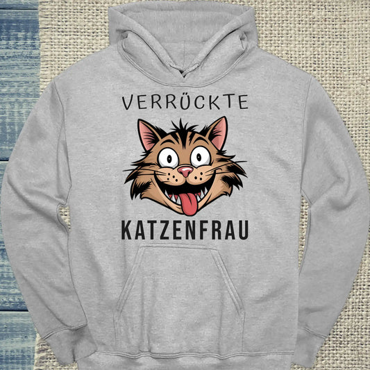 Hoodie - Verrückte Katzenfrau - Unisex - Kaffee, Cat Lady Grau