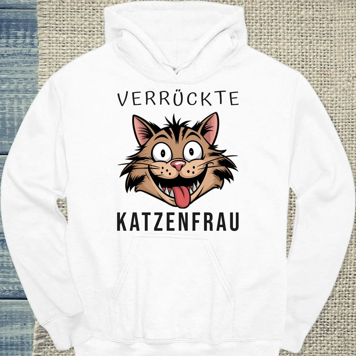 Hoodie - Verrückte Katzenfrau - Unisex - Kaffee, Cat Lady Weiß