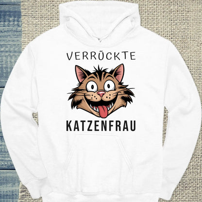 Hoodie - Verrückte Katzenfrau - Unisex - Kaffee, Cat Lady Weiß
