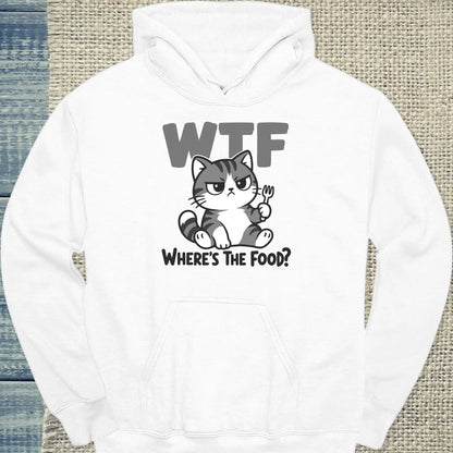Hoodie - Where is the Food - Unisex - Katze Weiß