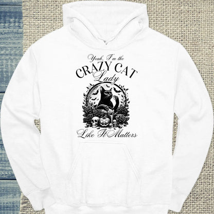 Hoodie - Yeah - I'm the crazy cat lady - Unisex - Kaffee, Cat Lady Weiß