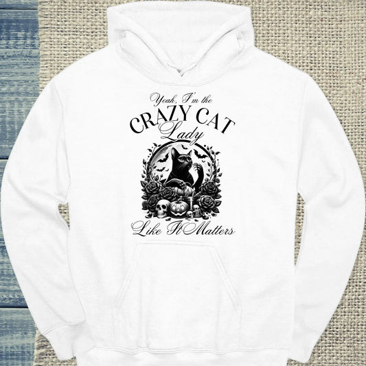 Hoodie - Yeah - I'm the crazy cat lady - Unisex - Kaffee, Cat Lady Weiß