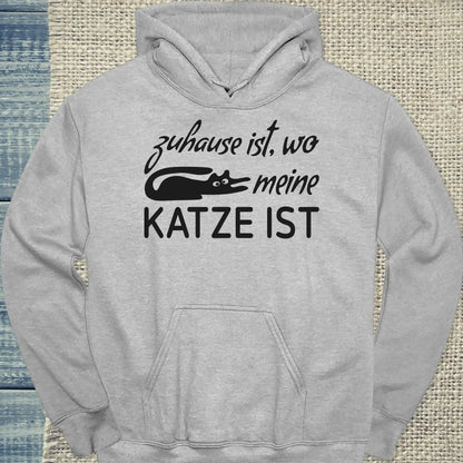 Hoodie - Zuhause ist - wo meine Katze ist - Unisex - Katze Grau