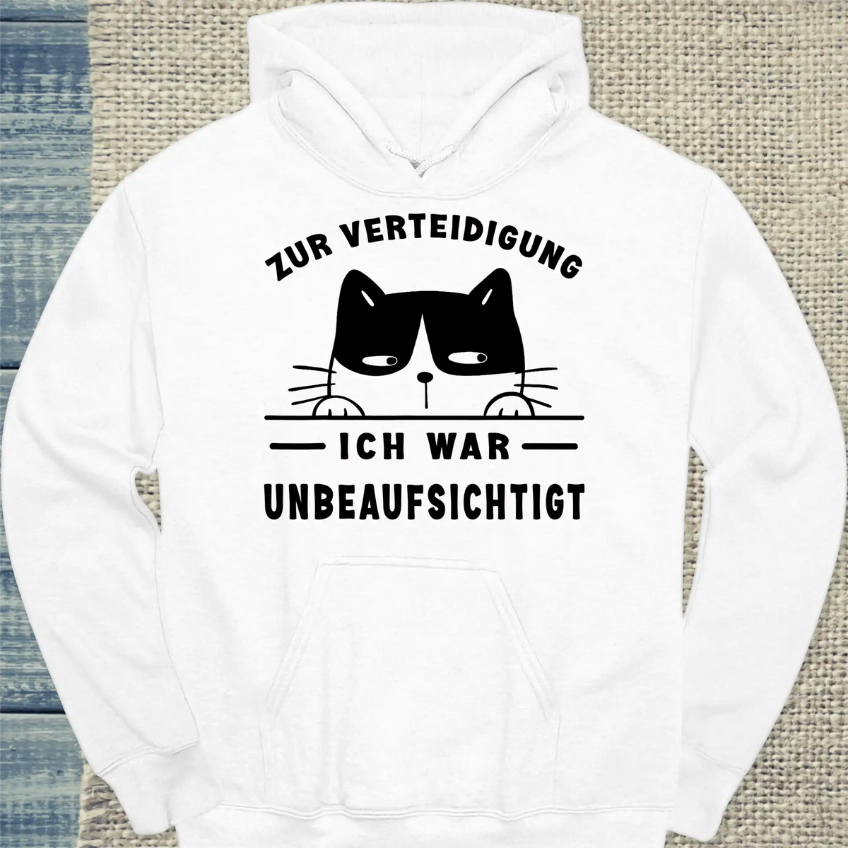 Hoodie - Zur Verteidigung - Ich war unbeaufsichtigt - Unisex - Katze Weiß