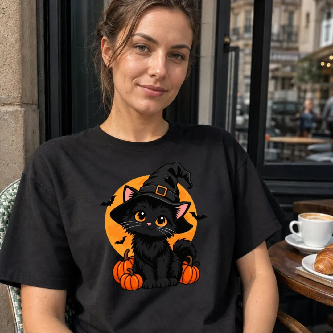 Black Cat And Pumpkins - T-Shirt
