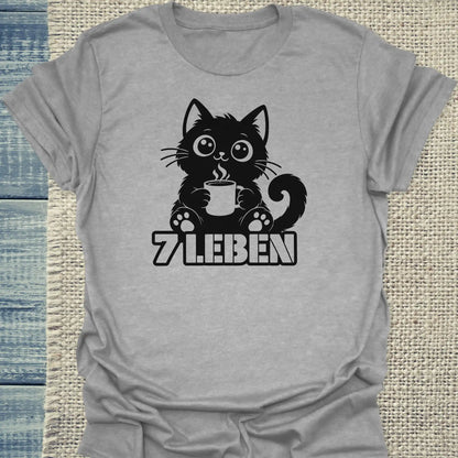 T-Shirt - 7 Leben - Unisex - Katze & Kaffee Grau