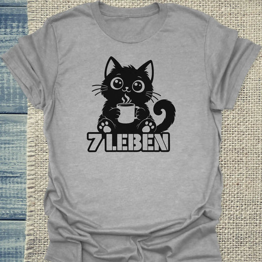 T-Shirt - 7 Leben - Unisex - Katze & Kaffee Grau