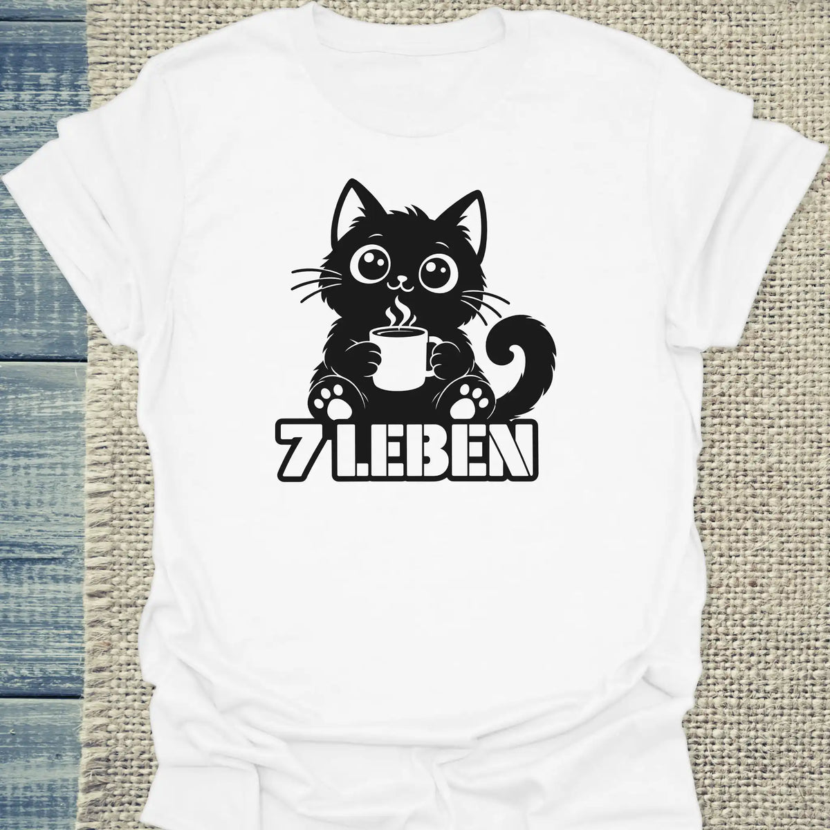 T-Shirt - 7 Leben - Unisex - Katze & Kaffee Weiß