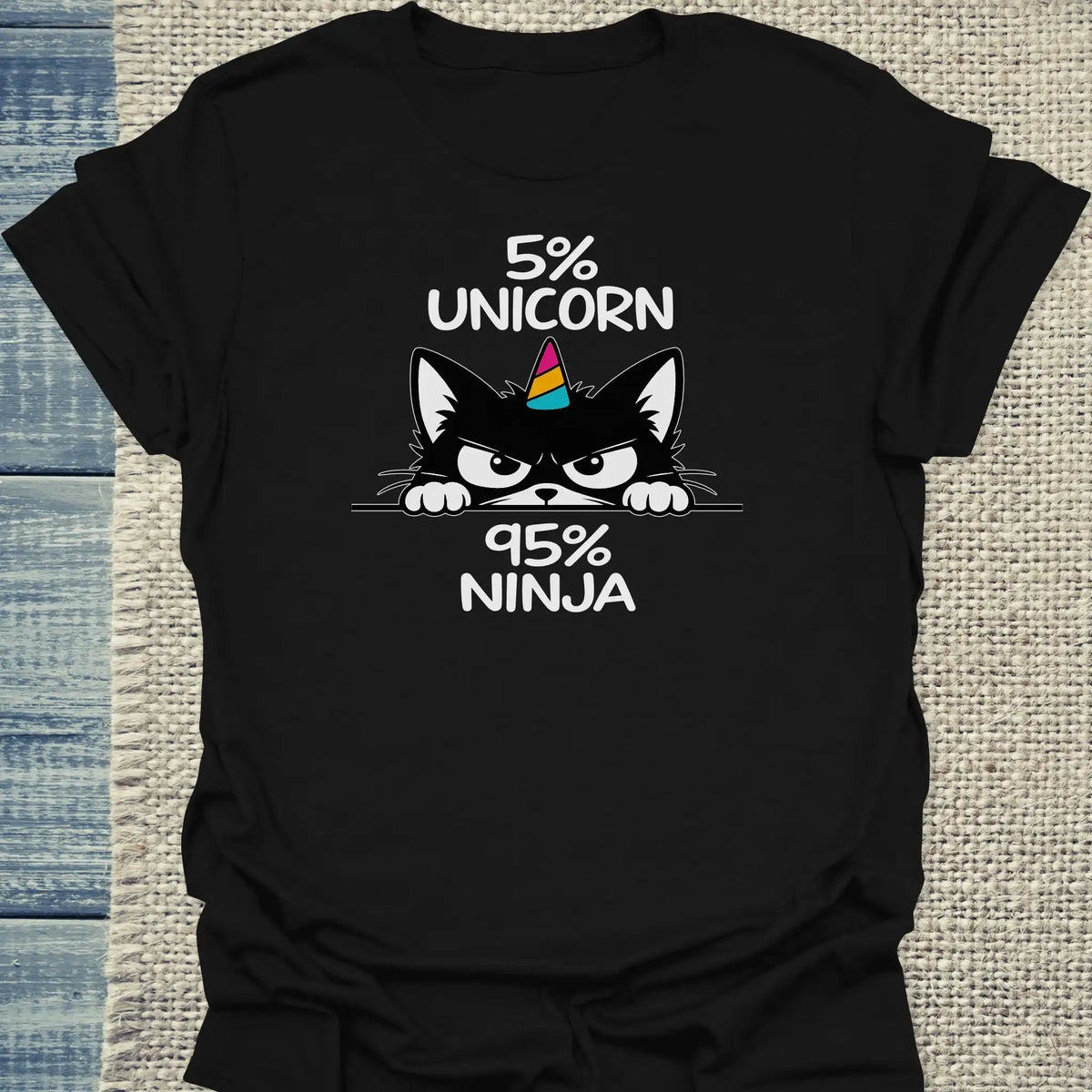 T-Shirt - 95% NINJA - Unisex - Katze Schwarz