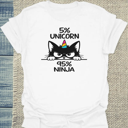 T-Shirt - 95% NINJA - Unisex - Katze Weiß