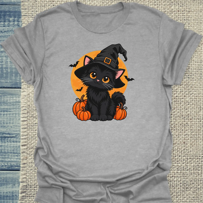 T-Shirt - Black Cat And Pumpkins - Unisex - Katze, Halloween Grau