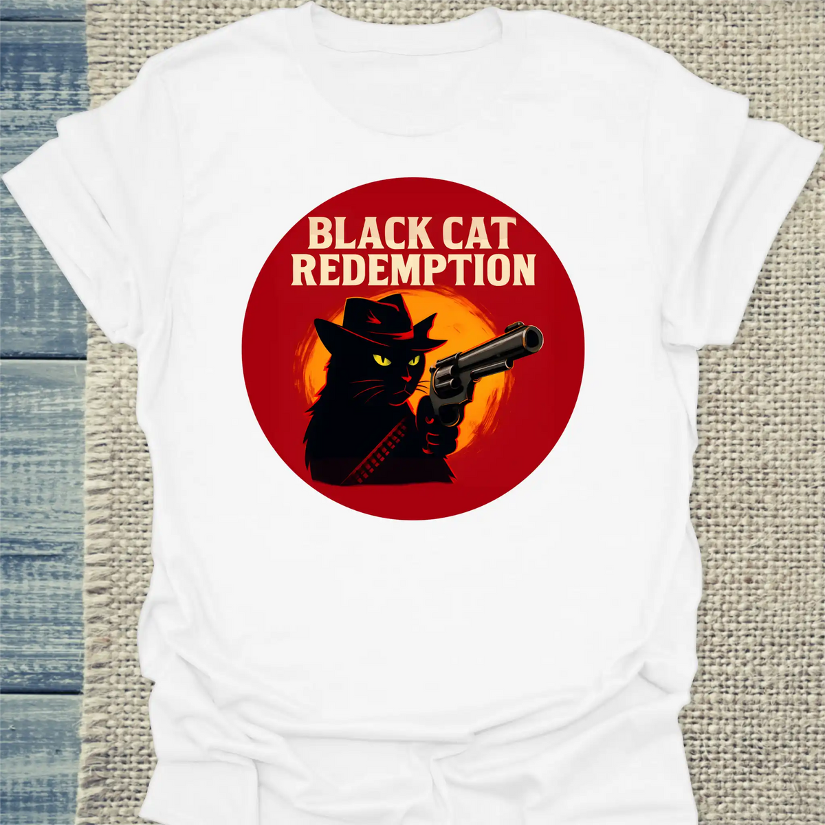 T-Shirt - Black Cat Redemption - Unisex - Katze, Cat Guy Weiß