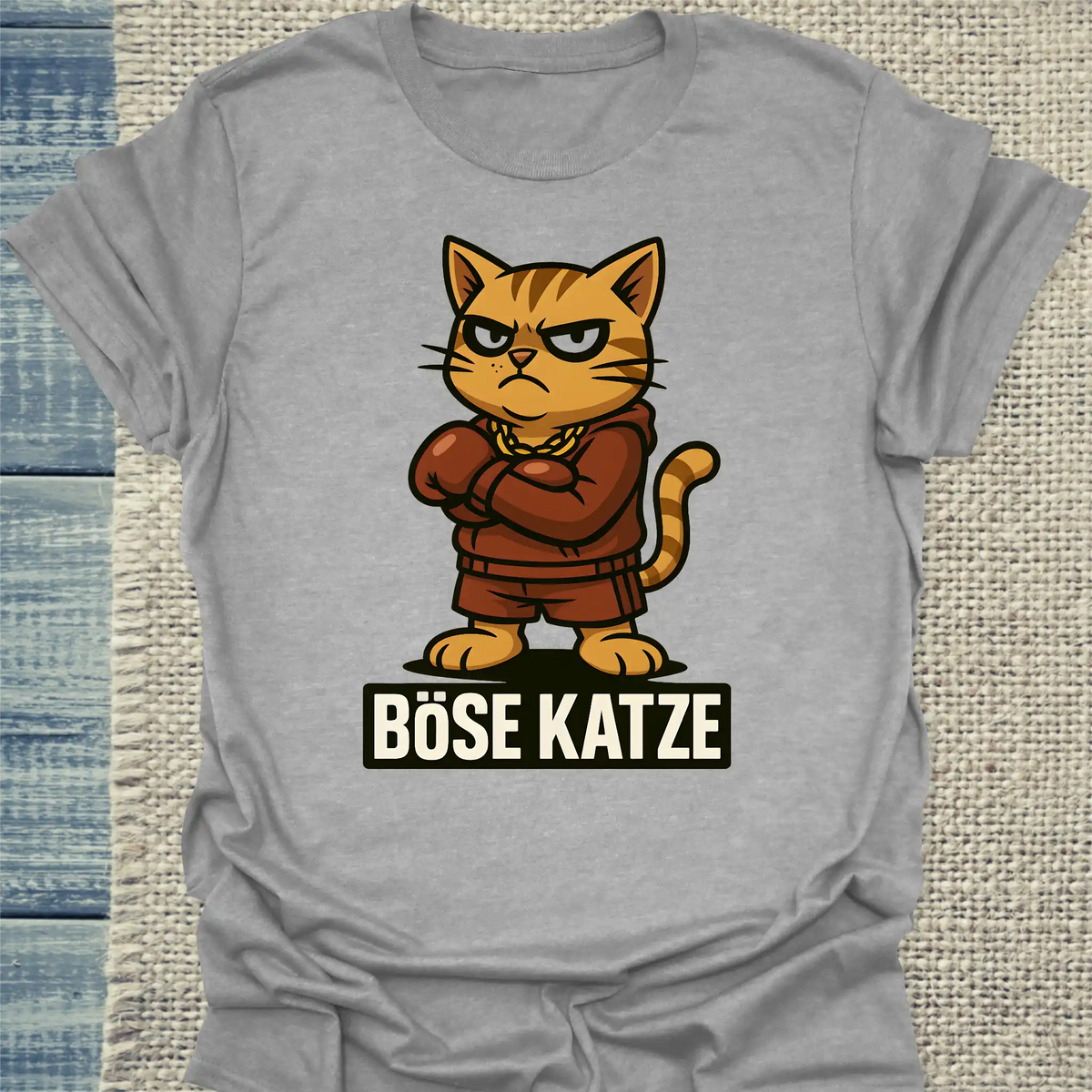 T-Shirt - Böse Katze Boxer - Unisex - Katze Grau