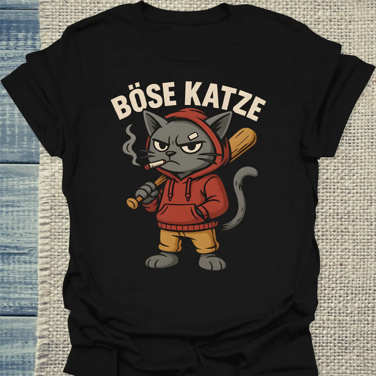 T-Shirt - Böse Katze mit Baseballschläger - Unisex - Katze Schwarz